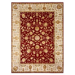 Burgundy Red Rajasthan Design Wool and Silk Hand Knotted Rug 9'0" x 12'0"