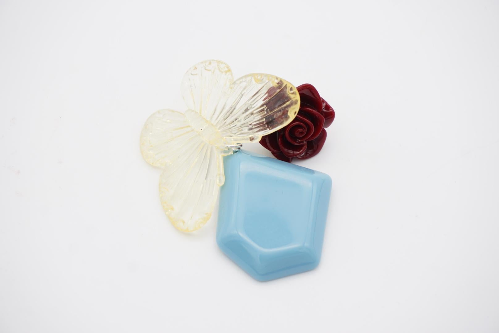 Ciondolo rosso borgogna rosa blu cielo Farfalla chiara Orecchini a clip eleganti in vendita 5