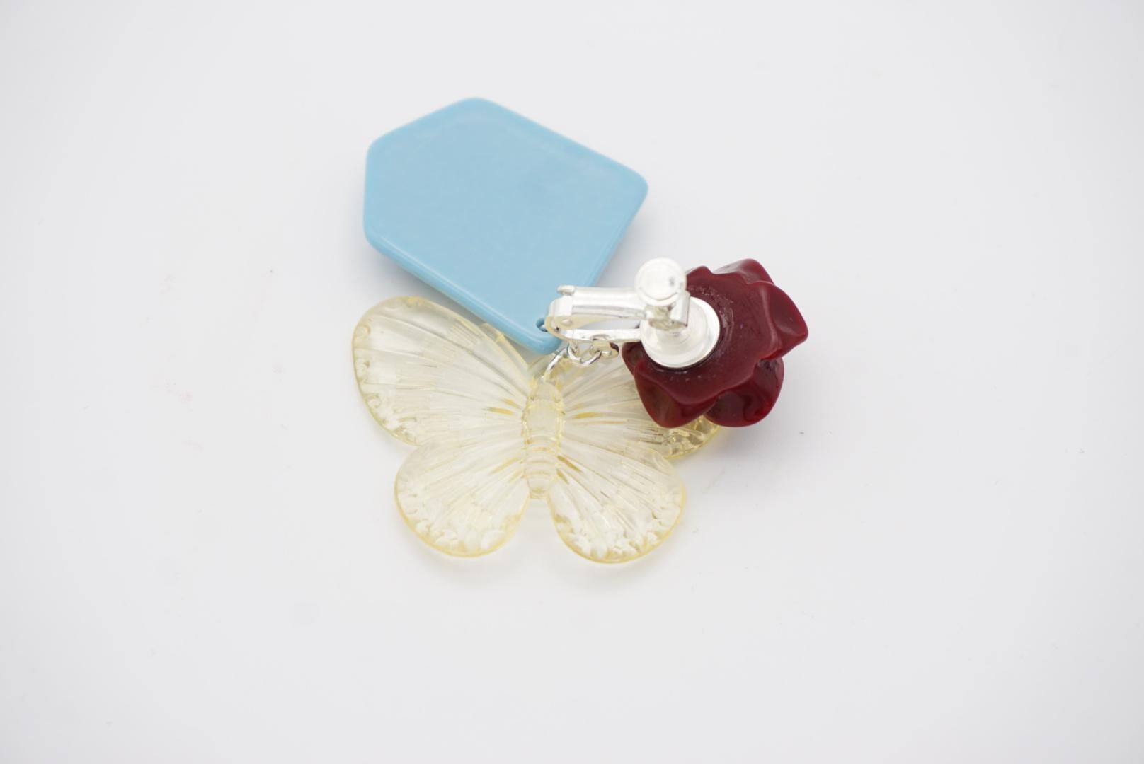 Ciondolo rosso borgogna rosa blu cielo Farfalla chiara Orecchini a clip eleganti in vendita 6
