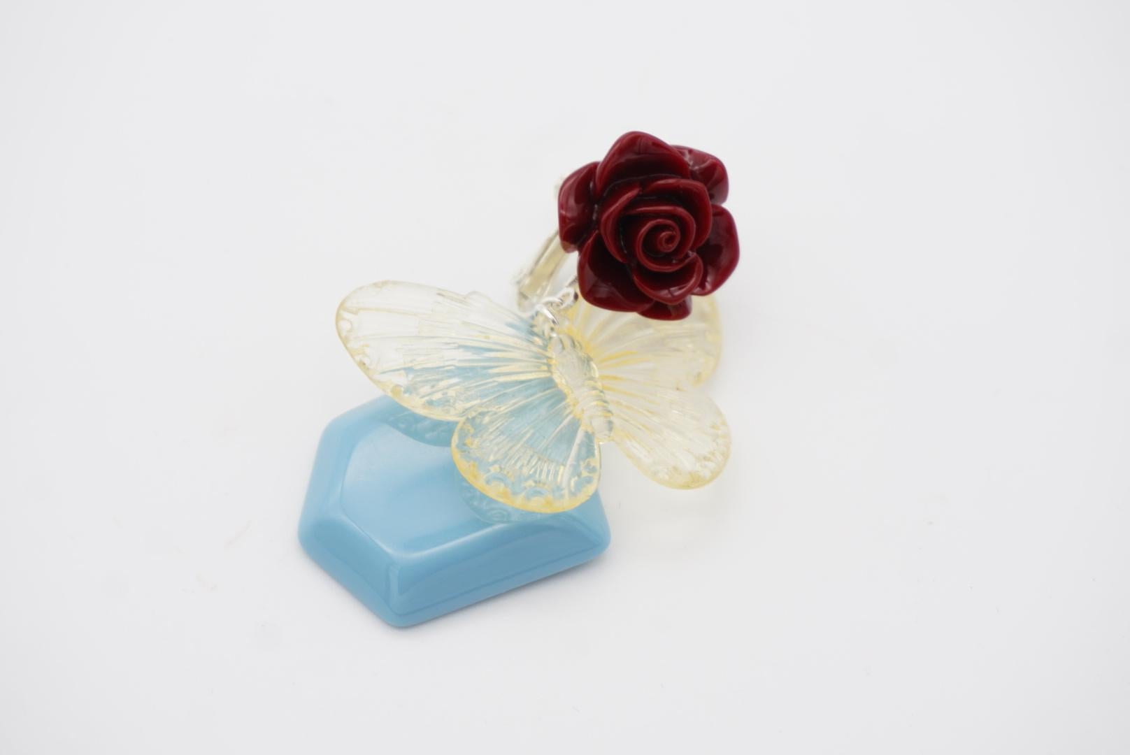 Ciondolo rosso borgogna rosa blu cielo Farfalla chiara Orecchini a clip eleganti in vendita 4