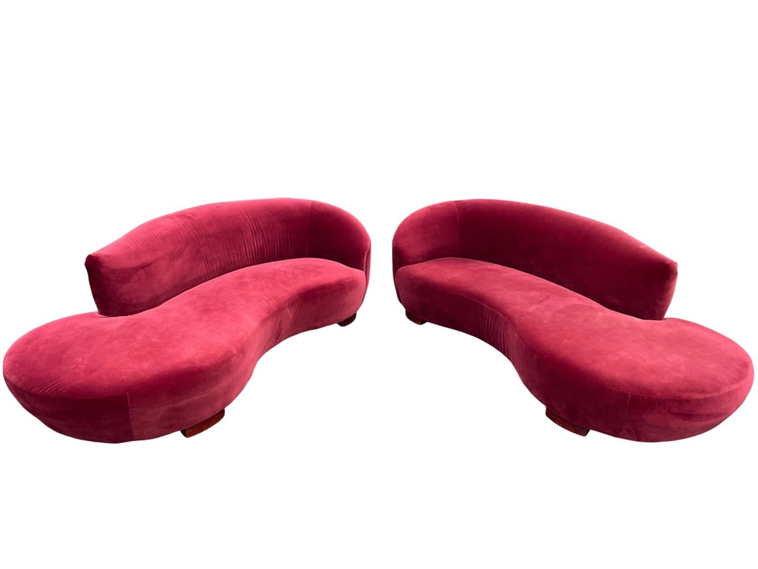 American Burgundy Red Velvet Asymmetrical Cloud Sofa Set by Weiman  For Sale