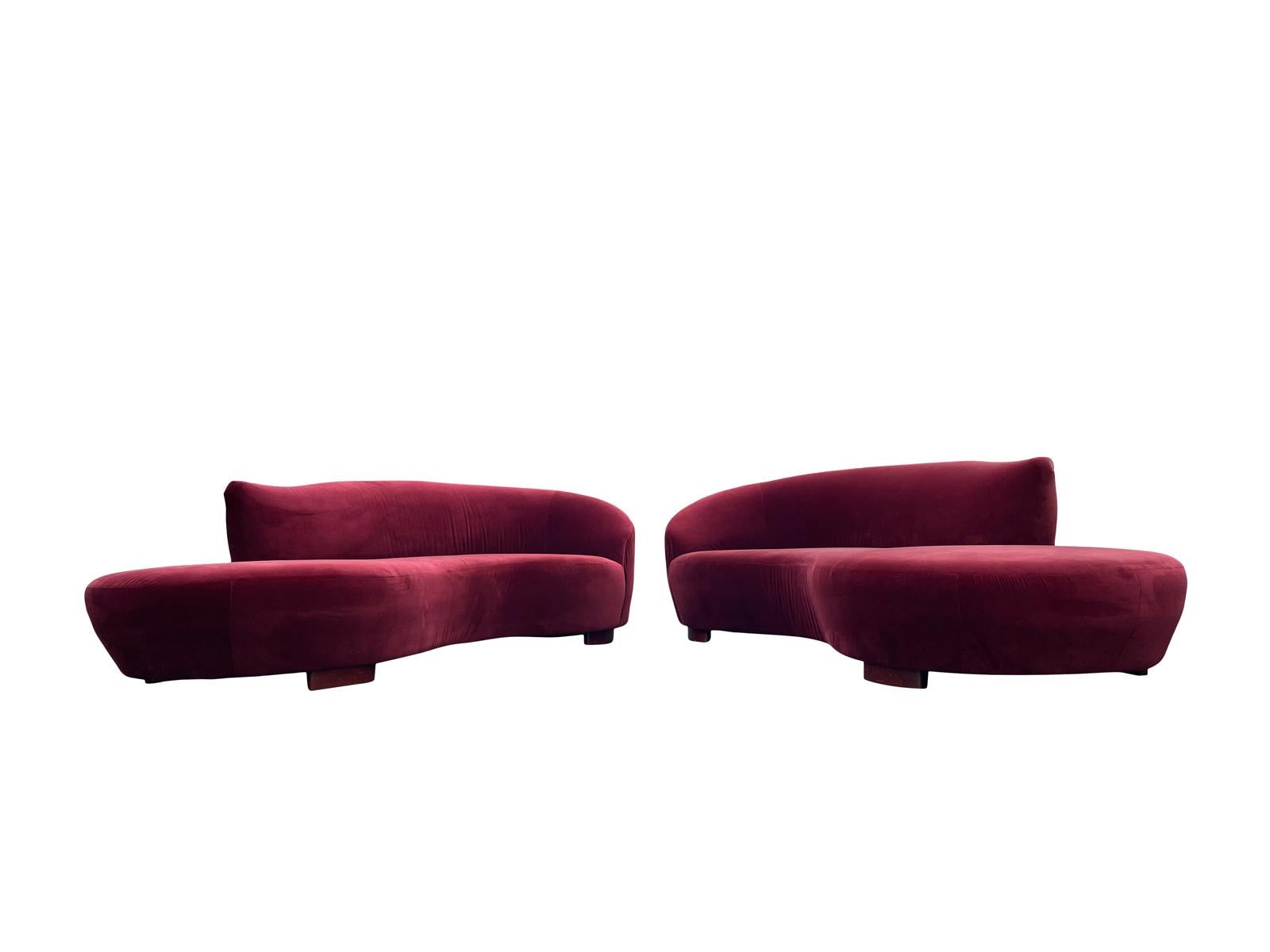 Burgundy Red Velvet Asymmetrical Cloud Sofa Set by Weiman  In Good Condition For Sale In Bensalem, PA