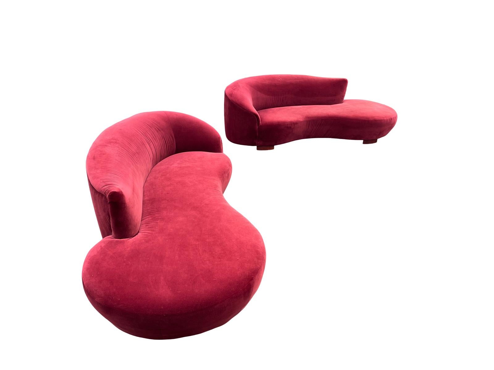 Late 20th Century Burgundy Red Velvet Asymmetrical Cloud Sofa Set by Weiman  For Sale