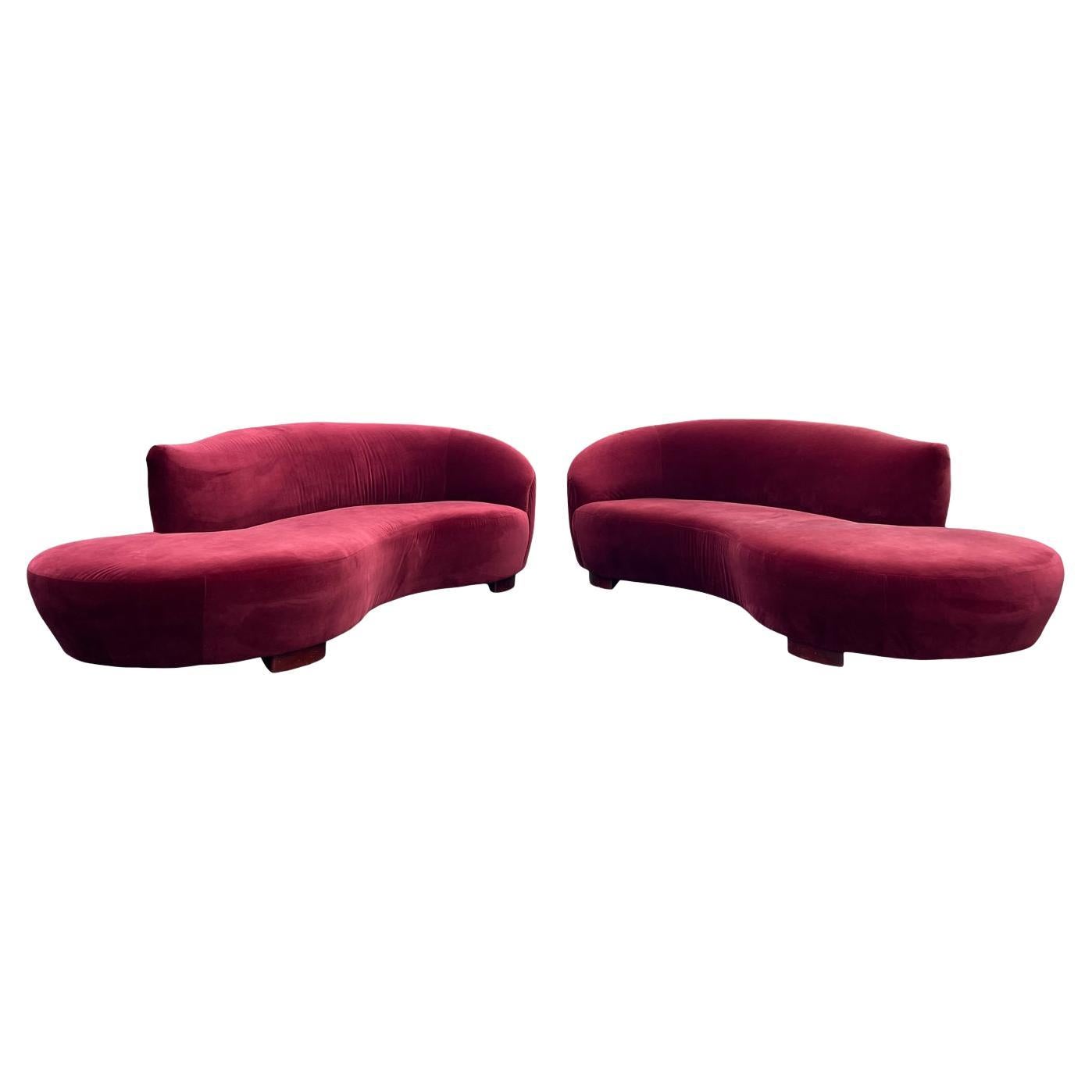 Burgundy Red Velvet Asymmetrical Cloud Sofa Set by Weiman  For Sale