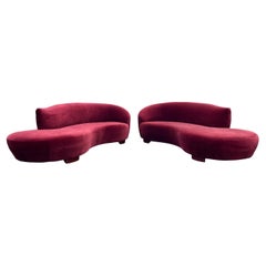 Vintage Burgundy Red Velvet Asymmetrical Cloud Sofa Set by Weiman 