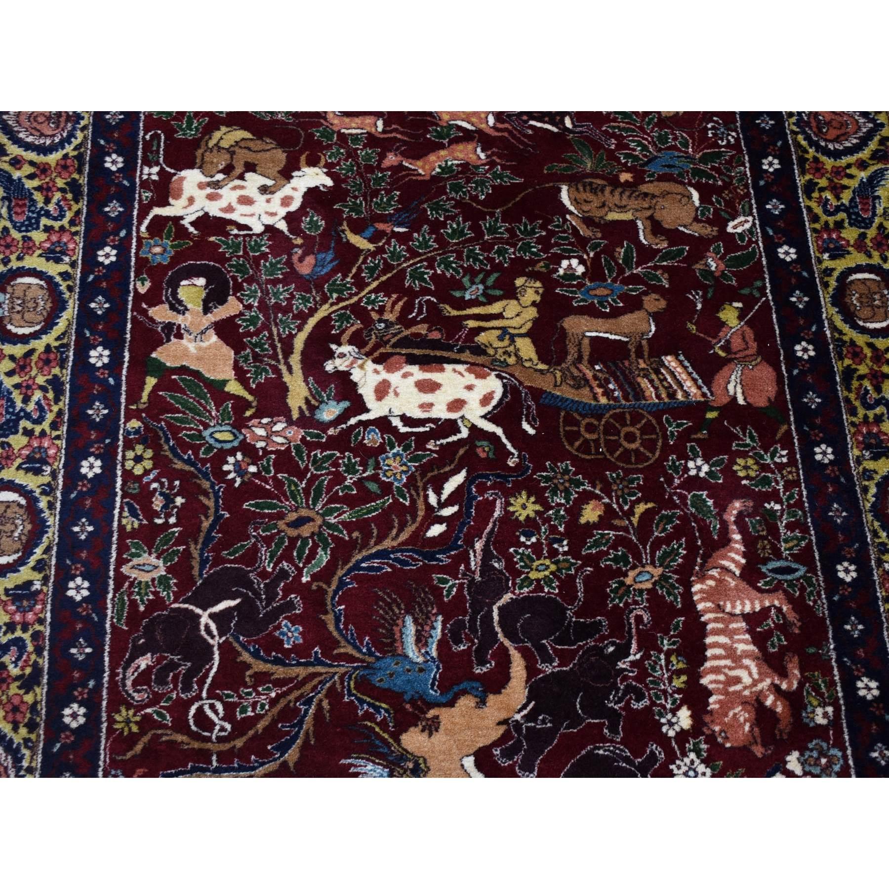 Hand-Knotted Burgundy Red, Vintage Persian Qom, 300 KPSI Wool and Silk Hand Knotted Rug For Sale