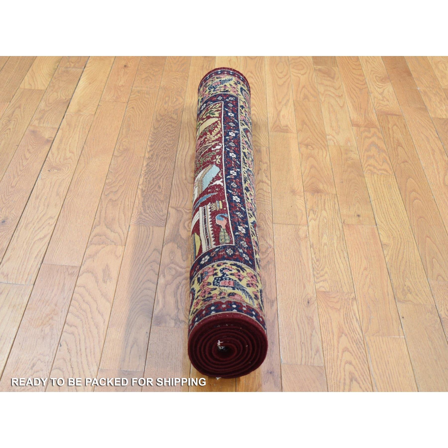Burgundy Red, Vintage Persian Qom, 300 KPSI Wool and Silk Hand Knotted Rug In Good Condition For Sale In Carlstadt, NJ