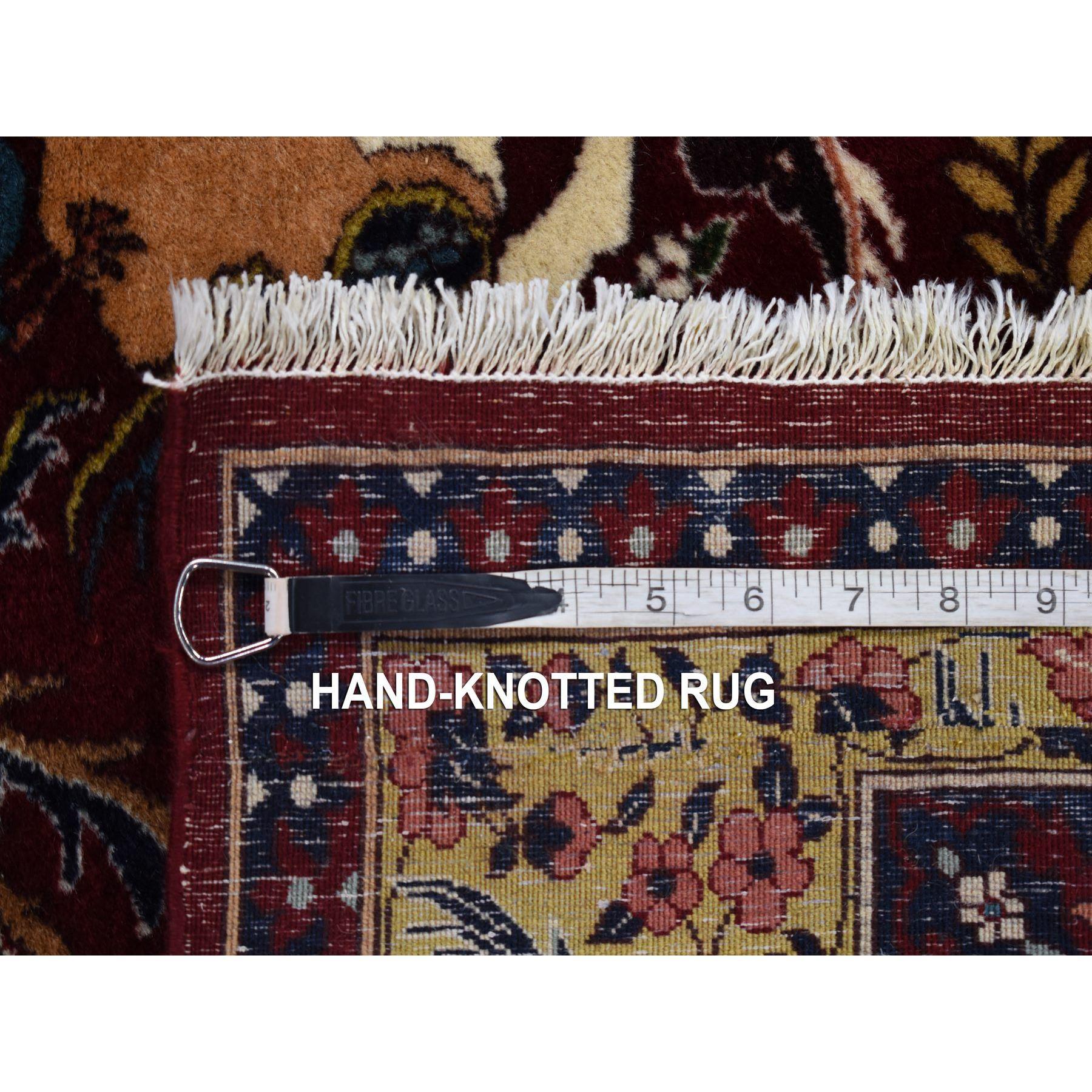 Burgundy Red, Vintage Persian Qom, 300 KPSI Wool and Silk Hand Knotted Rug For Sale 1