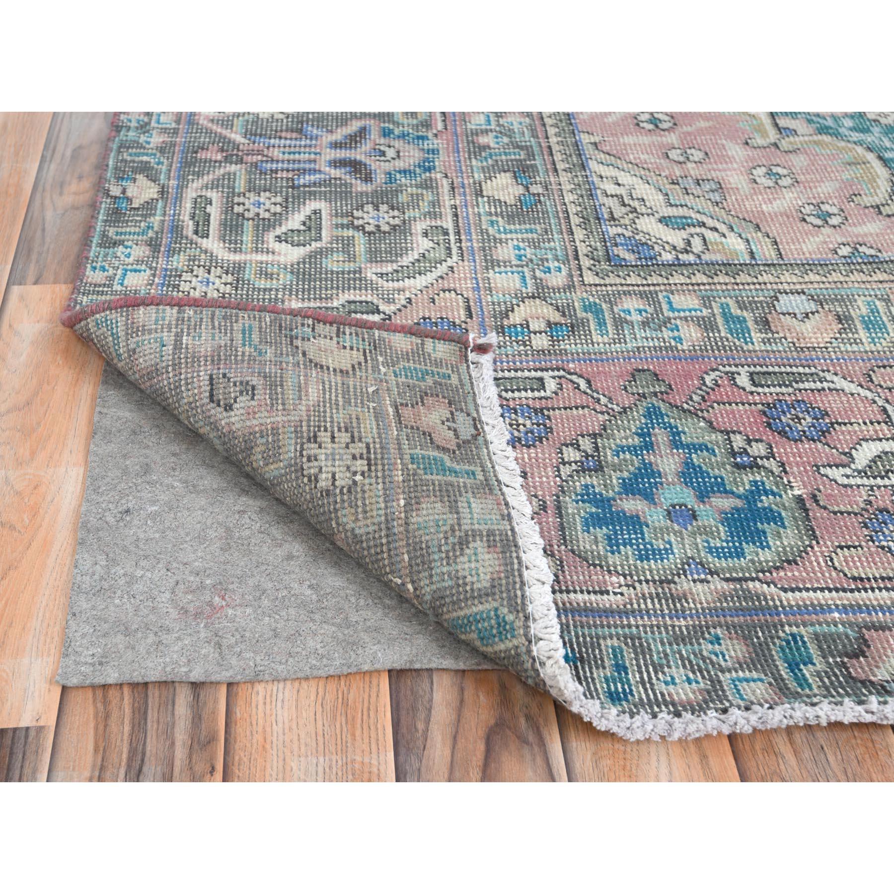 Burgundy Red Vintage Persian Tabriz Worn Wool Distressed Hand Knotted Rug In Good Condition For Sale In Carlstadt, NJ