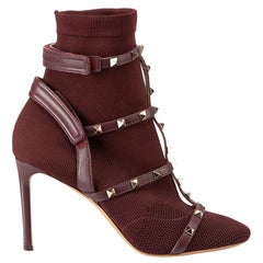 Burgundy Rock Stud Body Tech Sock Ankle Boots Size IT 40