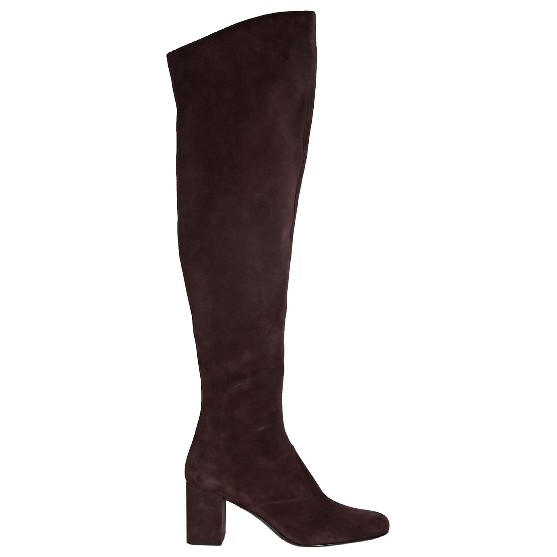 Burgundy Saint Laurent Suede Knee-High Boots