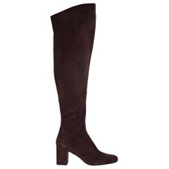Burgundy Saint Laurent Suede Knee-High Boots