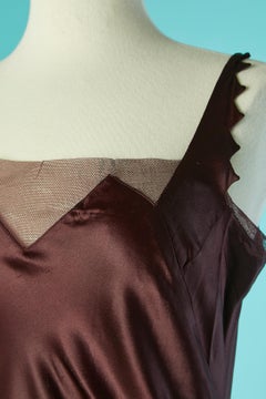 Burgundy satin and tulle evening gown with cut-work Circa 1930's