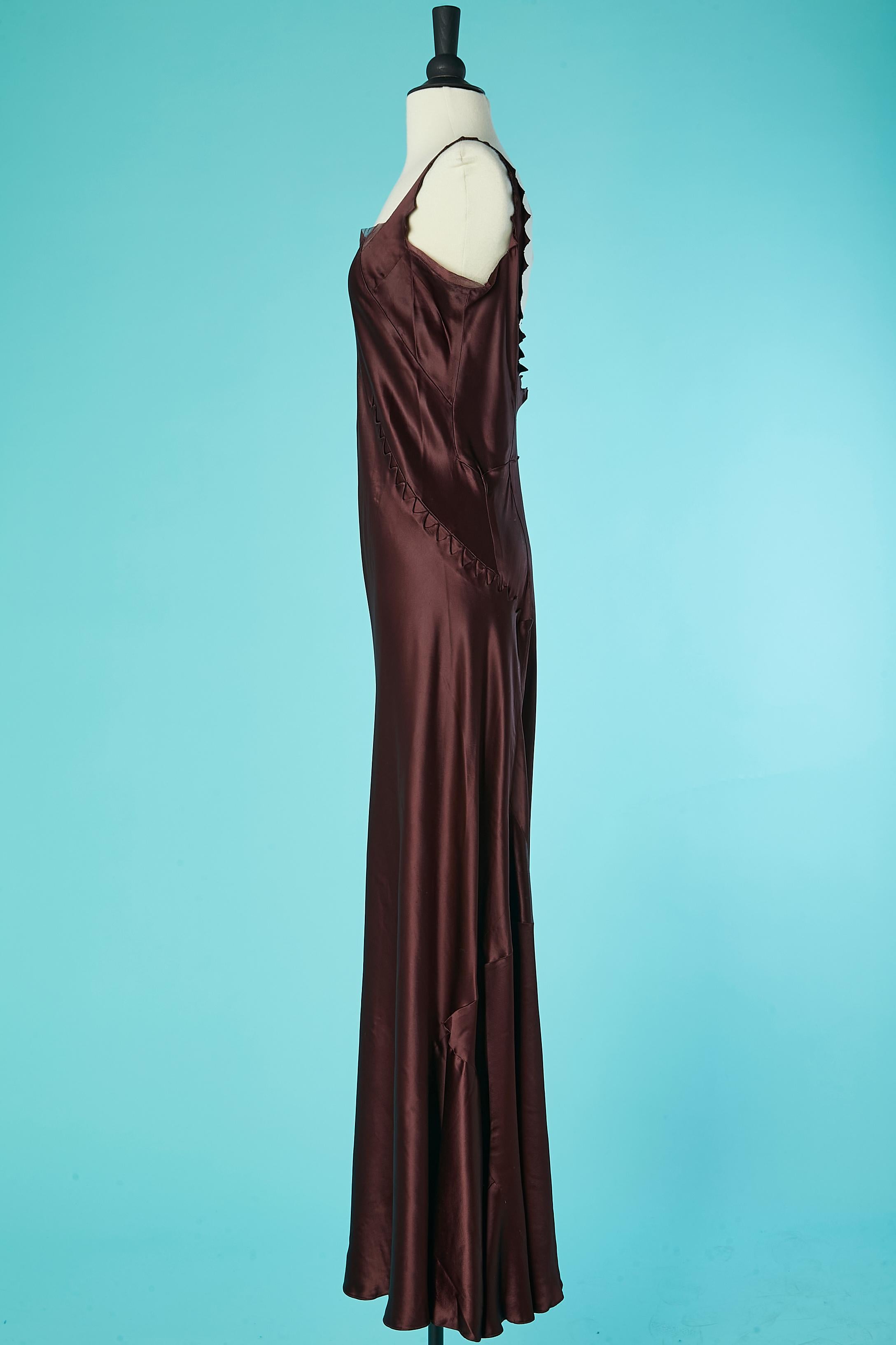 Women's Burgundy satin and tulle evening gown with cut-work Circa 1930's  For Sale