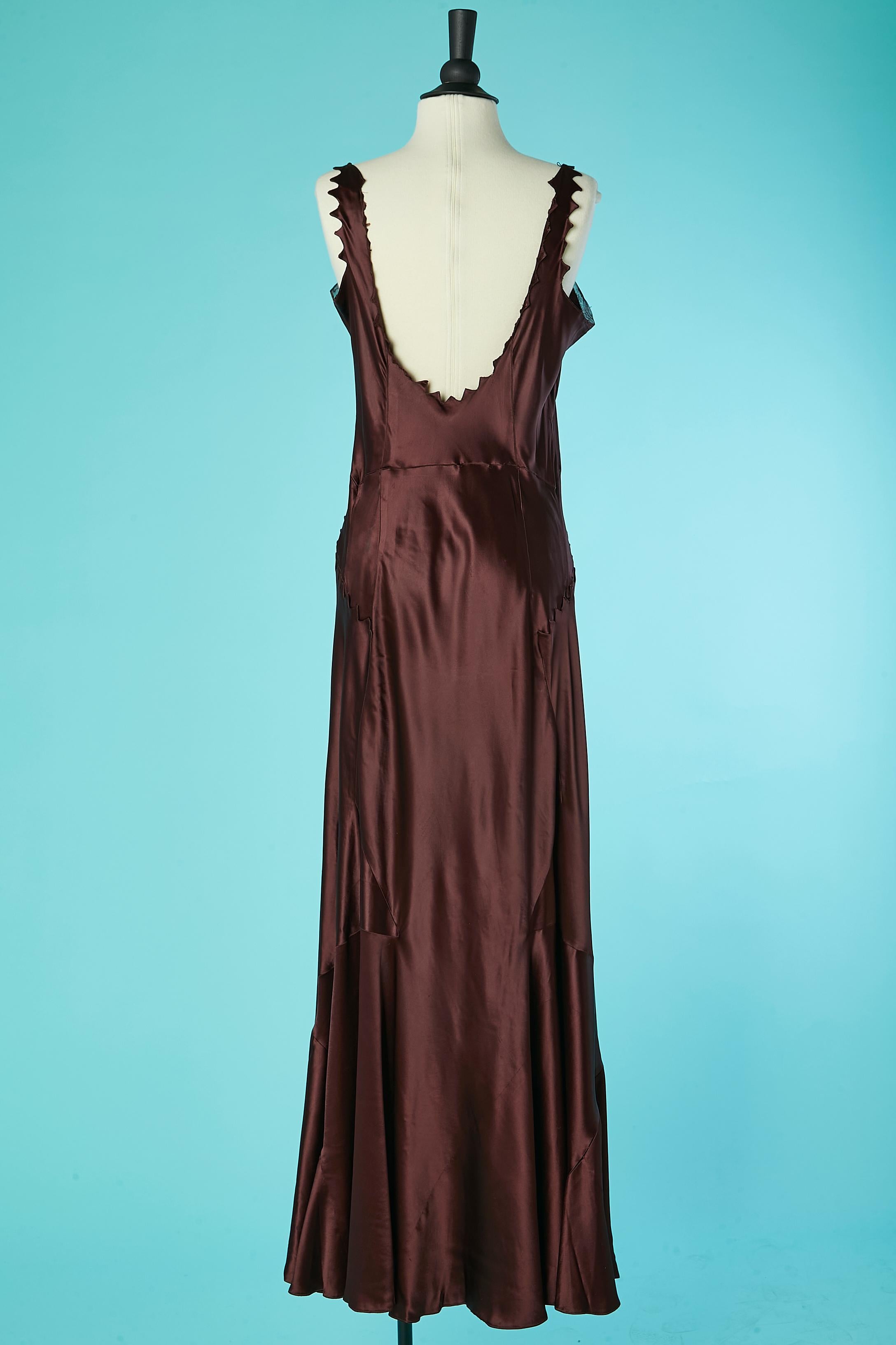 Burgundy satin and tulle evening gown with cut-work Circa 1930's  For Sale 1