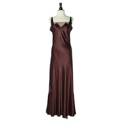 Burgundy satin and tulle evening gown with cut-work Circa 1930's
