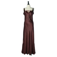 Vintage Burgundy satin and tulle evening gown with cut-work Circa 1930's 