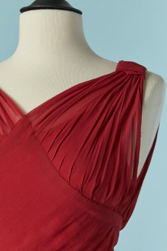 Burgundy silk chiffon draped evening dress Circa 1930
