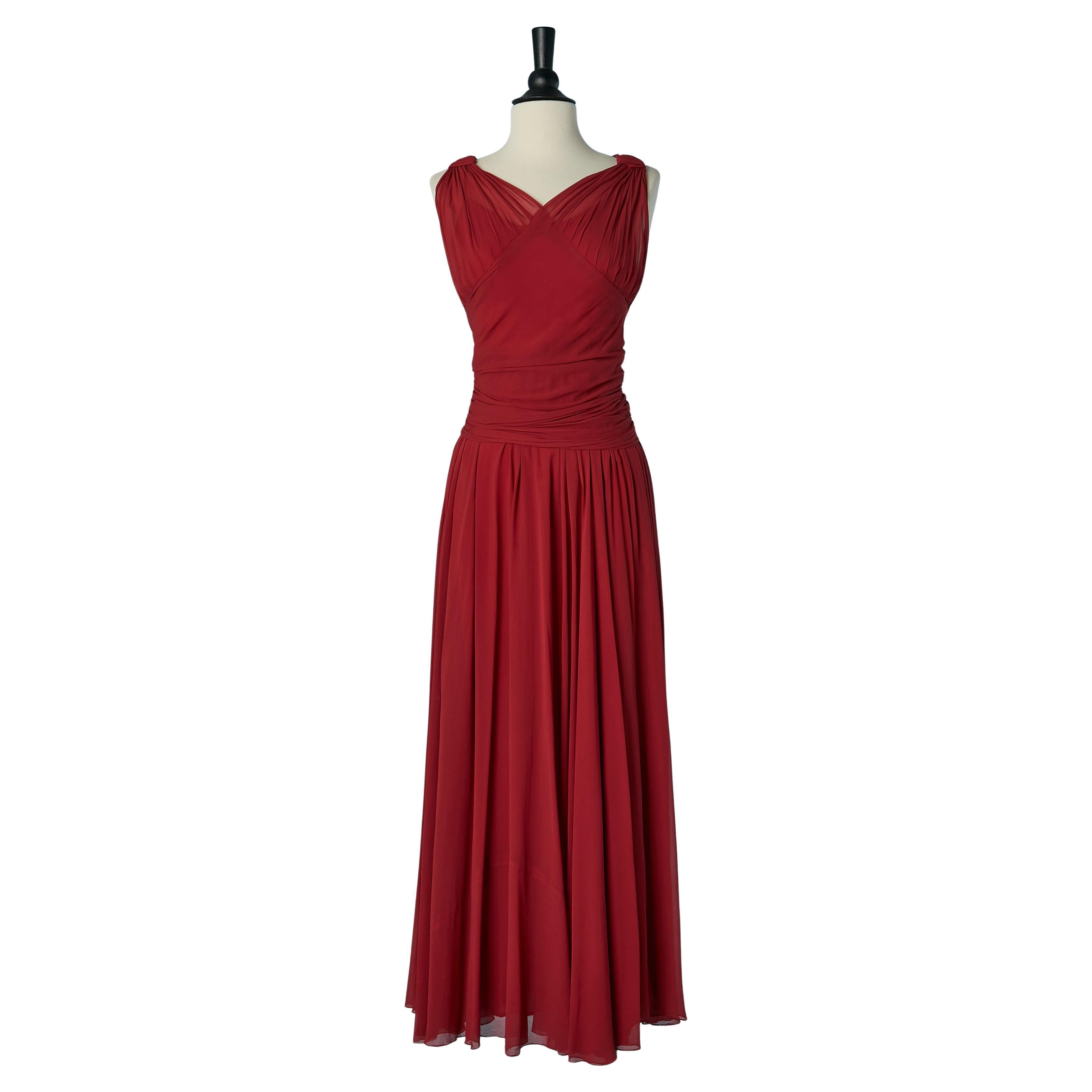 Burgunderfarbenes, drapiertes Abendkleid aus Seidenchiffon CIRCA 1930 im Angebot