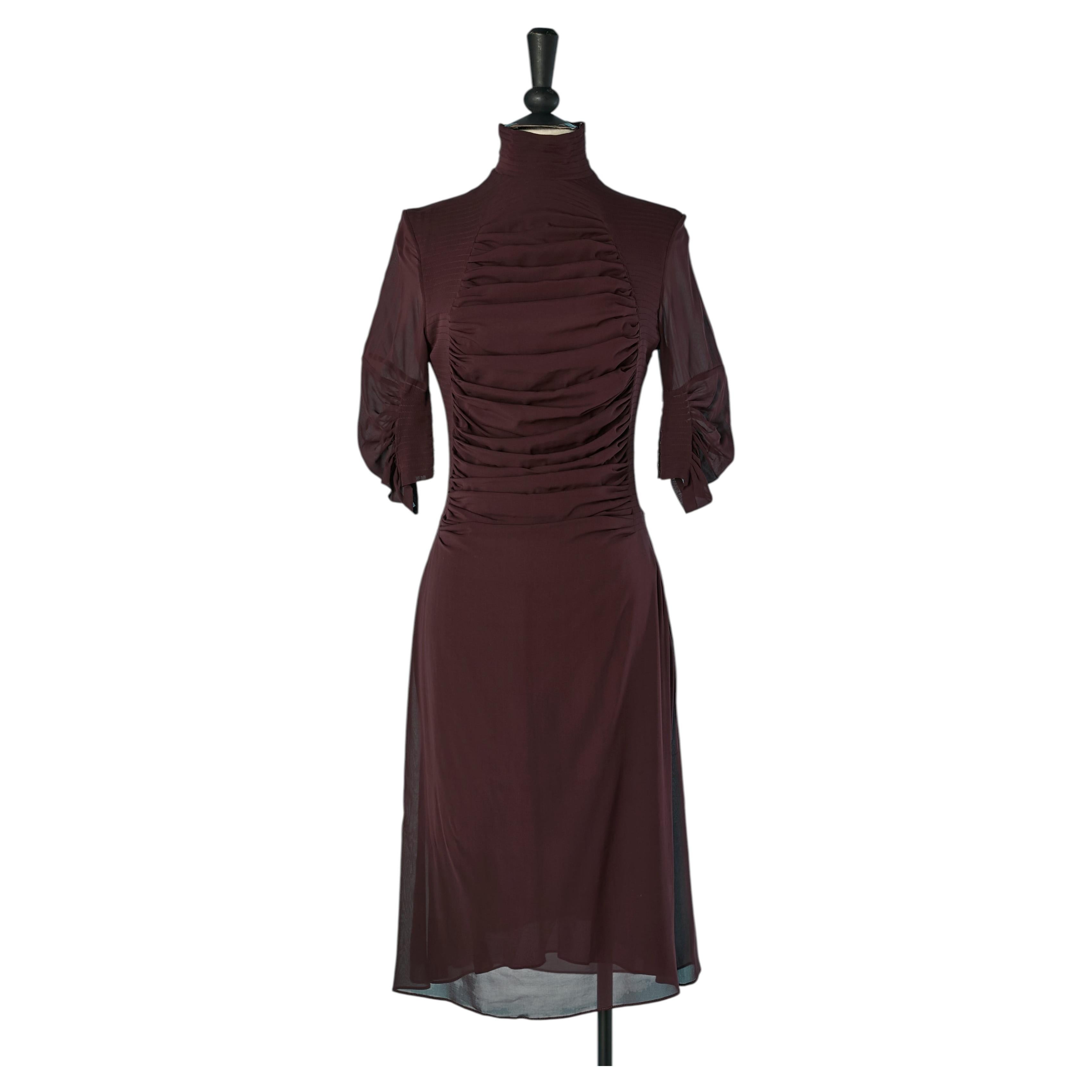 Burgundy silk cocktail draped dress YVES SAINT LAURENT RIVE GAUCHE