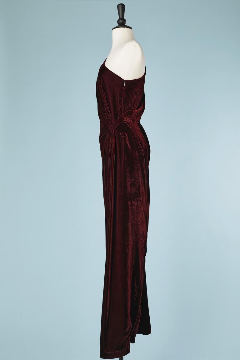 Women's Burgundy Silk velvet asymmetrical evening dress Thierry Mugler Circa 1980's 