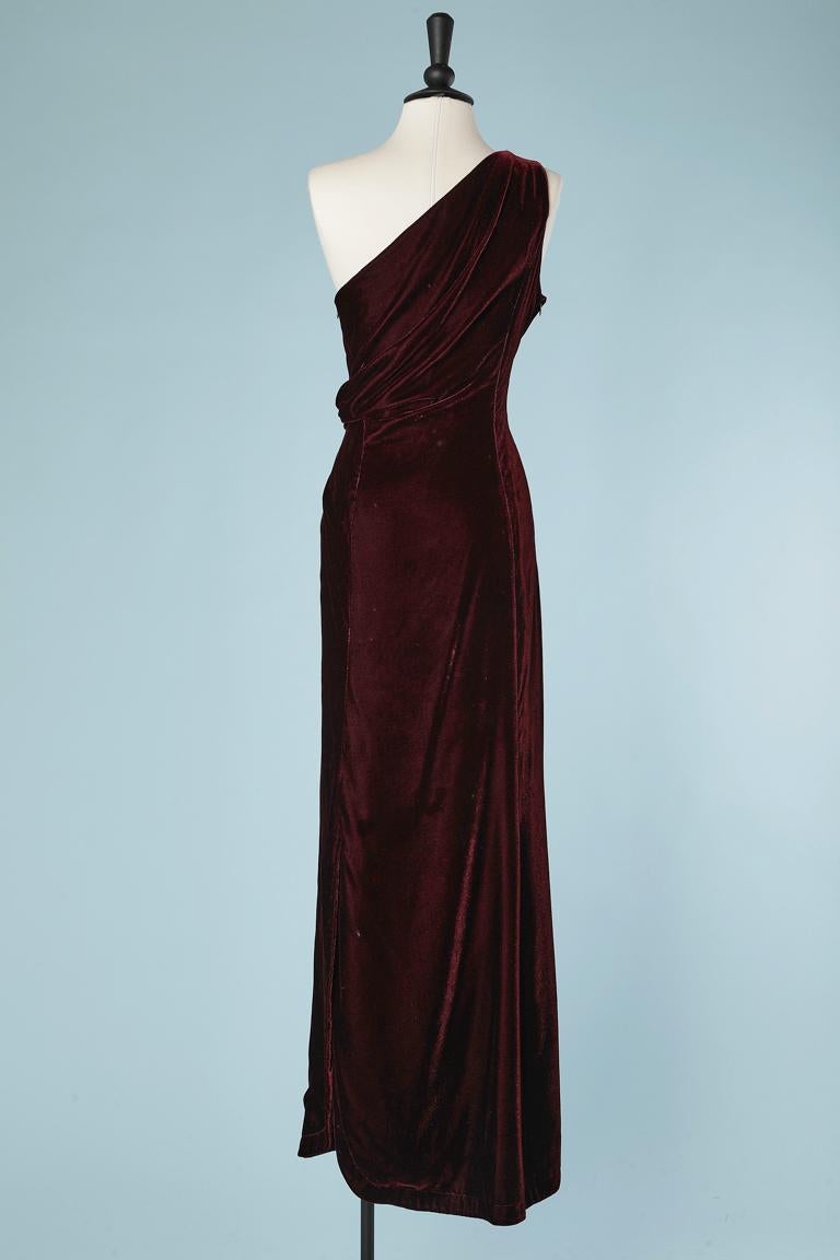Burgundy Silk velvet asymmetrical evening dress Thierry Mugler Circa 1980's  1