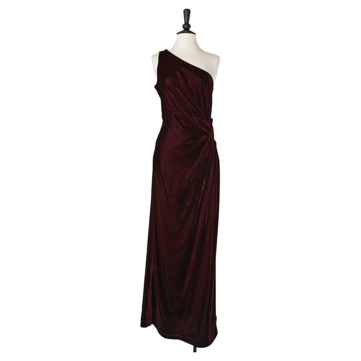 Burgundy Silk velvet asymmetrical evening dress Thierry Mugler Circa 1980's 