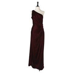Burgundy Silk velvet asymmetrical evening dress Thierry Mugler Circa 1980's
