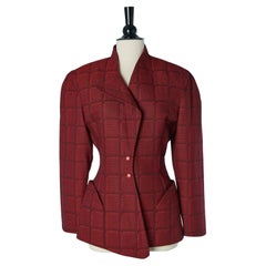 Burgundy single breasted jacket with check pattern MUGLER par THIERRY MUGLER