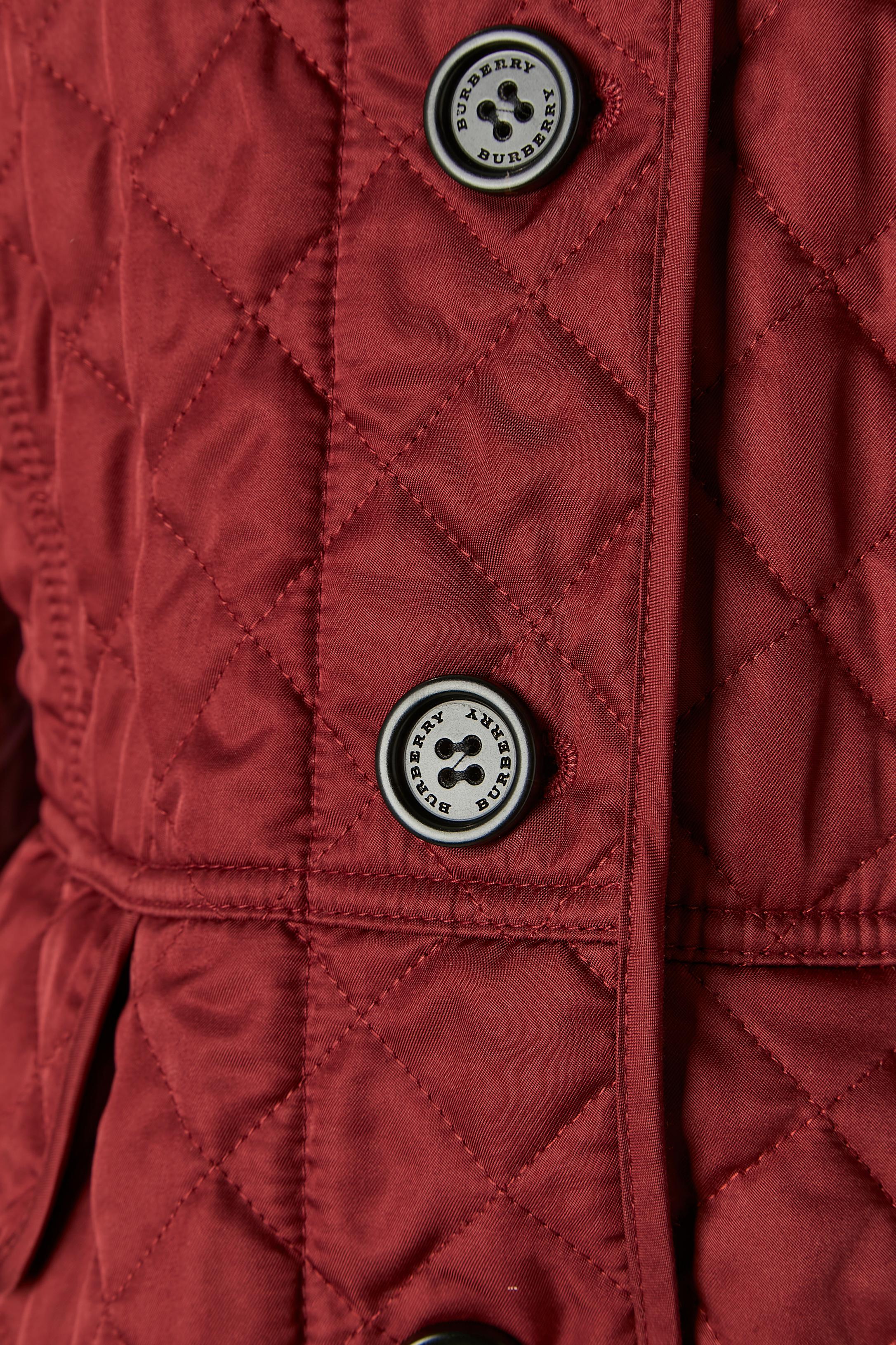 Brown Burgundy single-breasted top-stitched and quilted jacket Burberry London For Sale