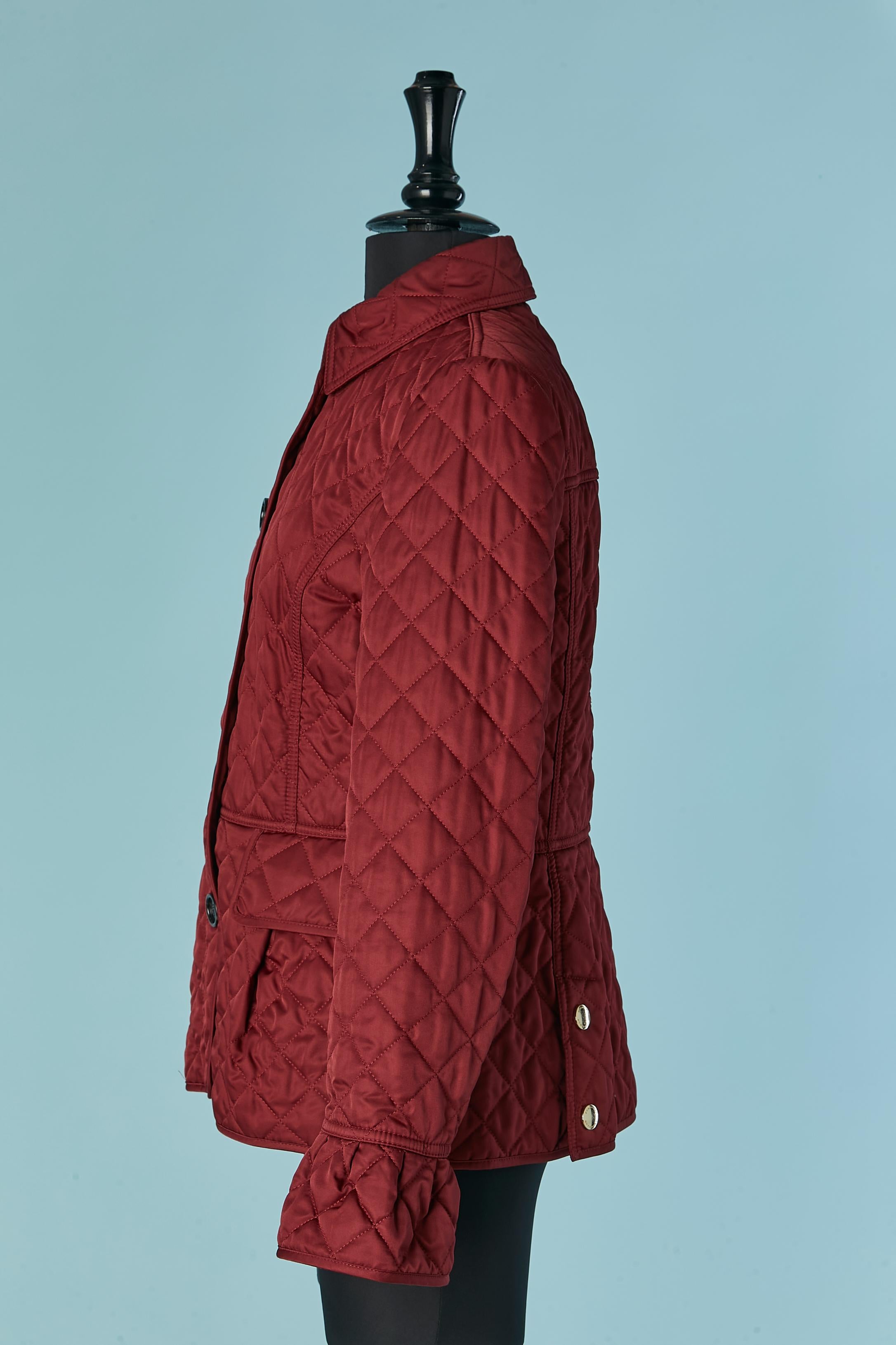 Women's Burgundy single-breasted top-stitched and quilted jacket Burberry London For Sale