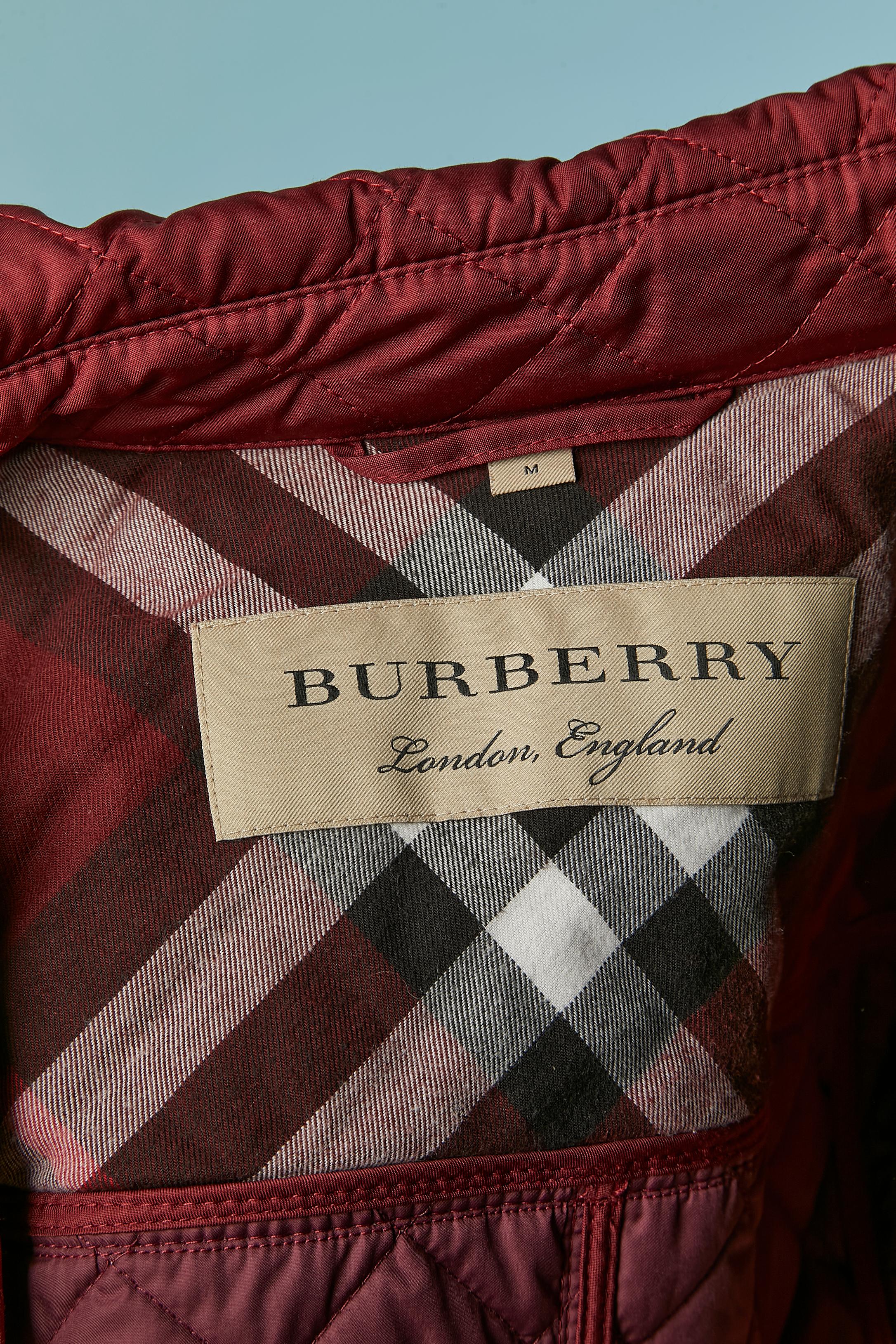 Burgundy single-breasted top-stitched and quilted jacket Burberry London For Sale 3