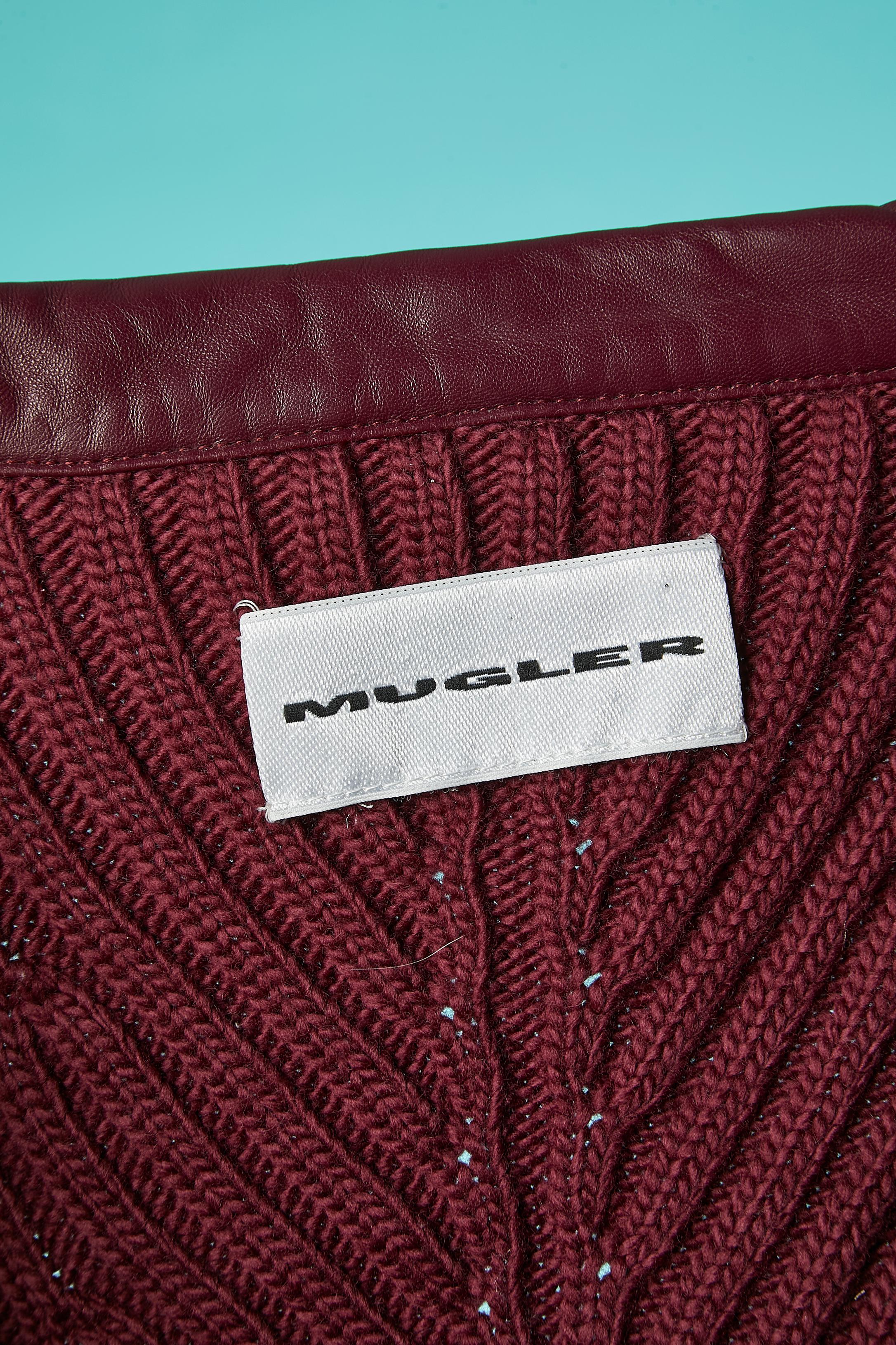 Combinaison-jupe en tricot de laine et cuir, bourgogne MUGLER Circa 1990's  en vente 3