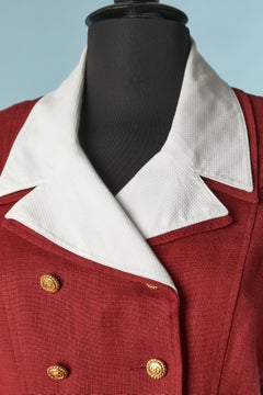 Burgundy skirt suit with white cotton collar and sleeves edge Chanel Boutique