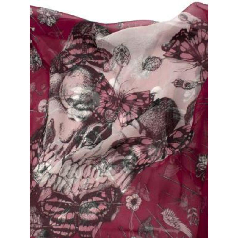 Women's burgundy skull silk chiffon scarf 140 For Sale