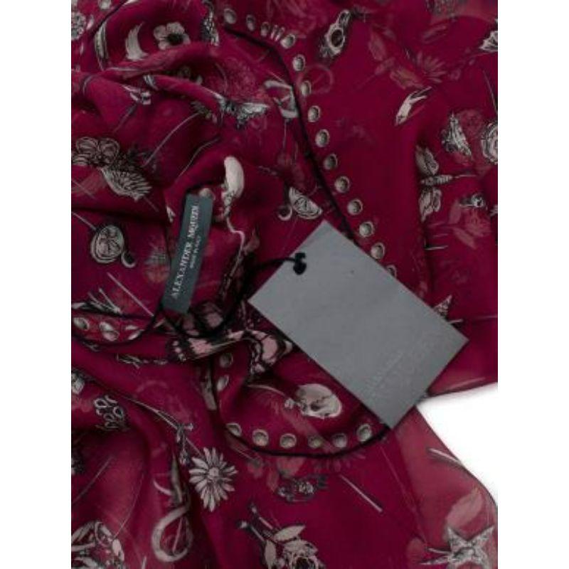 burgundy skull silk chiffon scarf 140 For Sale 1