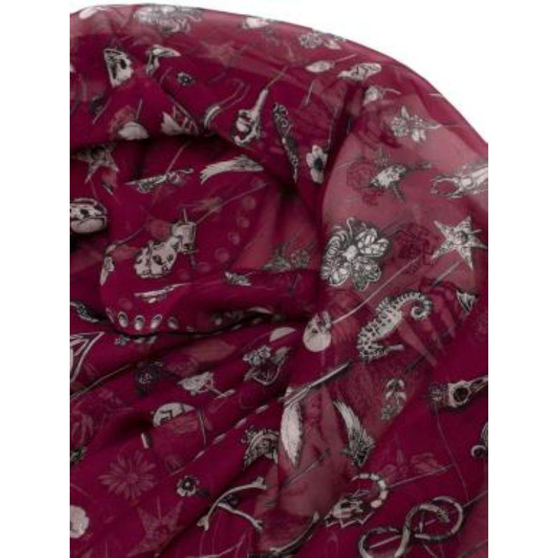 burgundy skull silk chiffon scarf 140 For Sale 2
