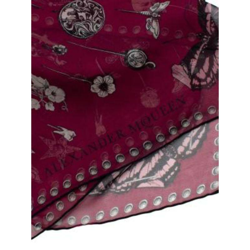 burgundy skull silk chiffon scarf 140 For Sale 3