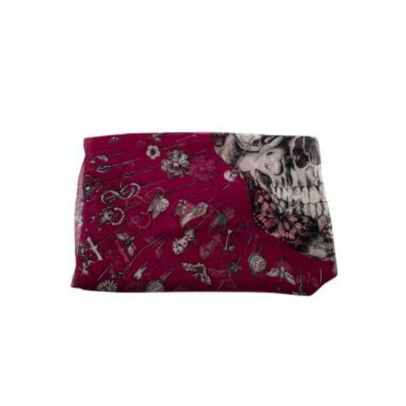 burgundy skull silk chiffon scarf 140 For Sale 4