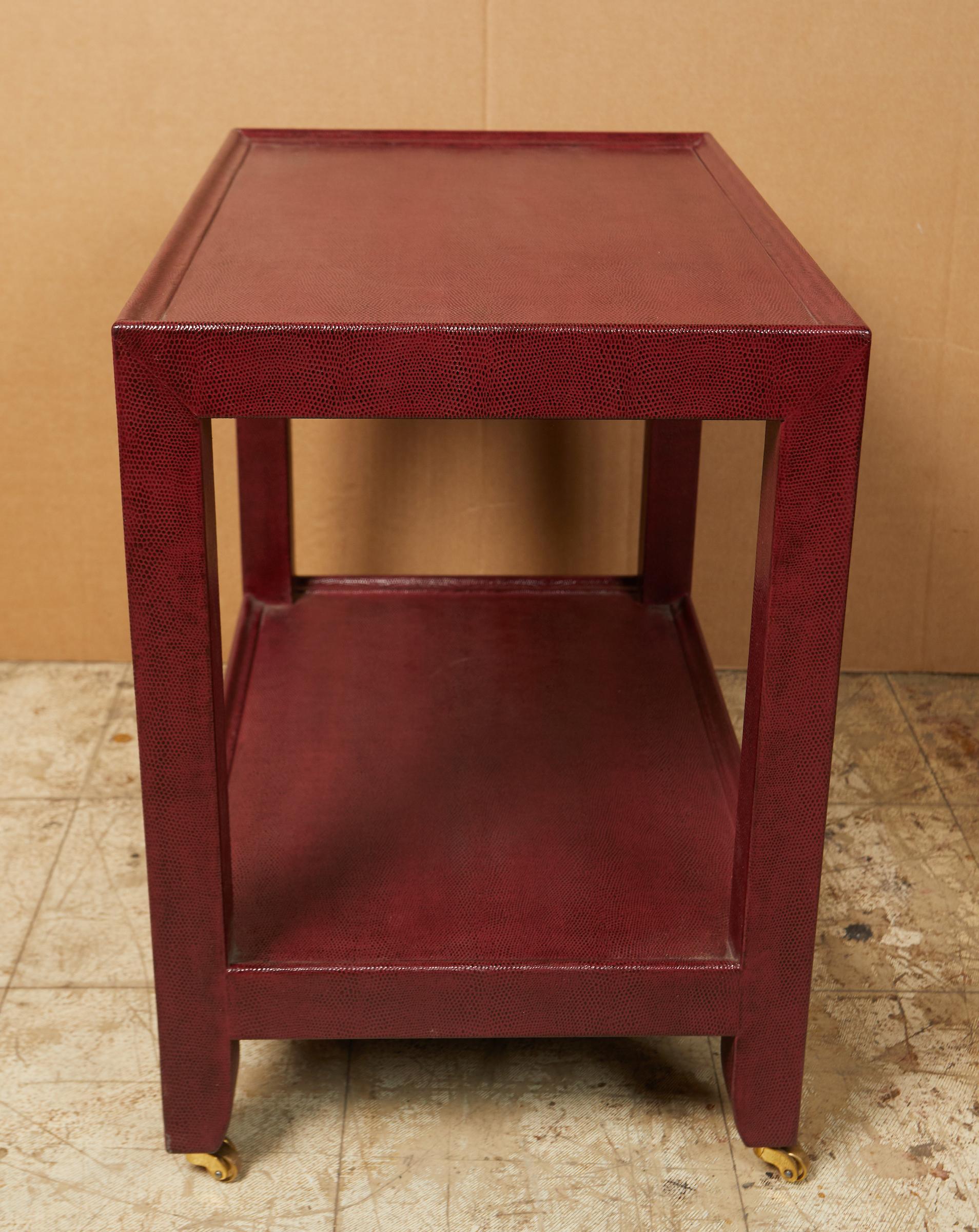 Late 20th Century Burgundy Snakeskin Side Table  or 