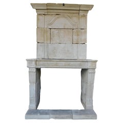 Burgundy stone mantel fireplace, carved columns and trumeau, France