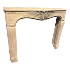 Burgundy stone mantle fireplace, with carved shell and wavy legs, France