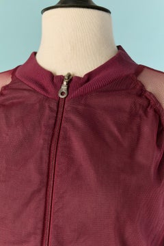 Burgundy stretch tulle jacket with see-through sleeve and ruffles GAULTIER JEANS