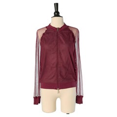 Burgundy stretch tulle jacket with see-through sleeve and ruffles GAULTIER JEANS