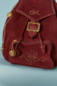 Burgundy  suede back-pack bag with front pocket Christian Lacroix