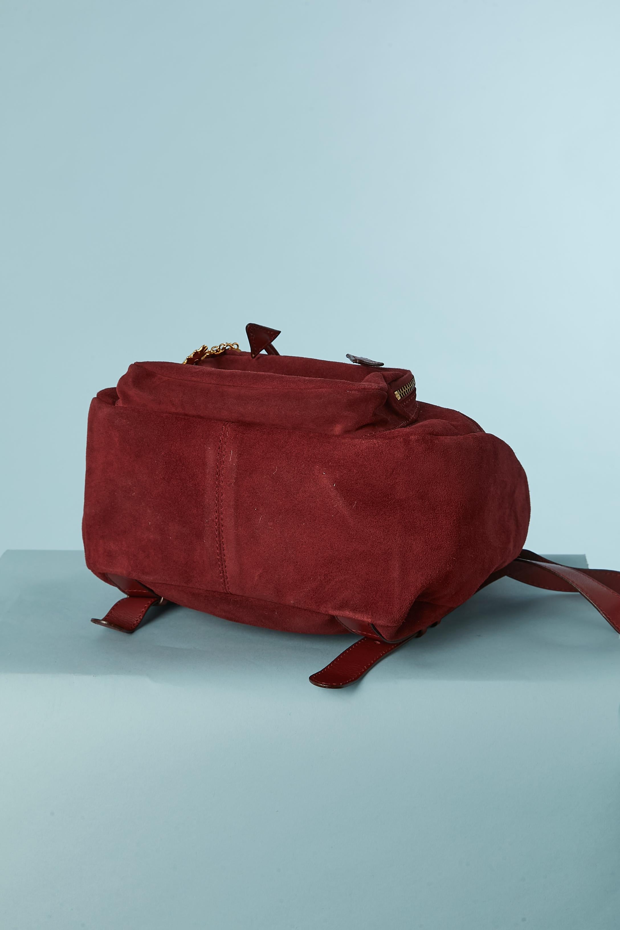 Women's Burgundy  suede back-pack bag with front pocket Christian Lacroix For Sale