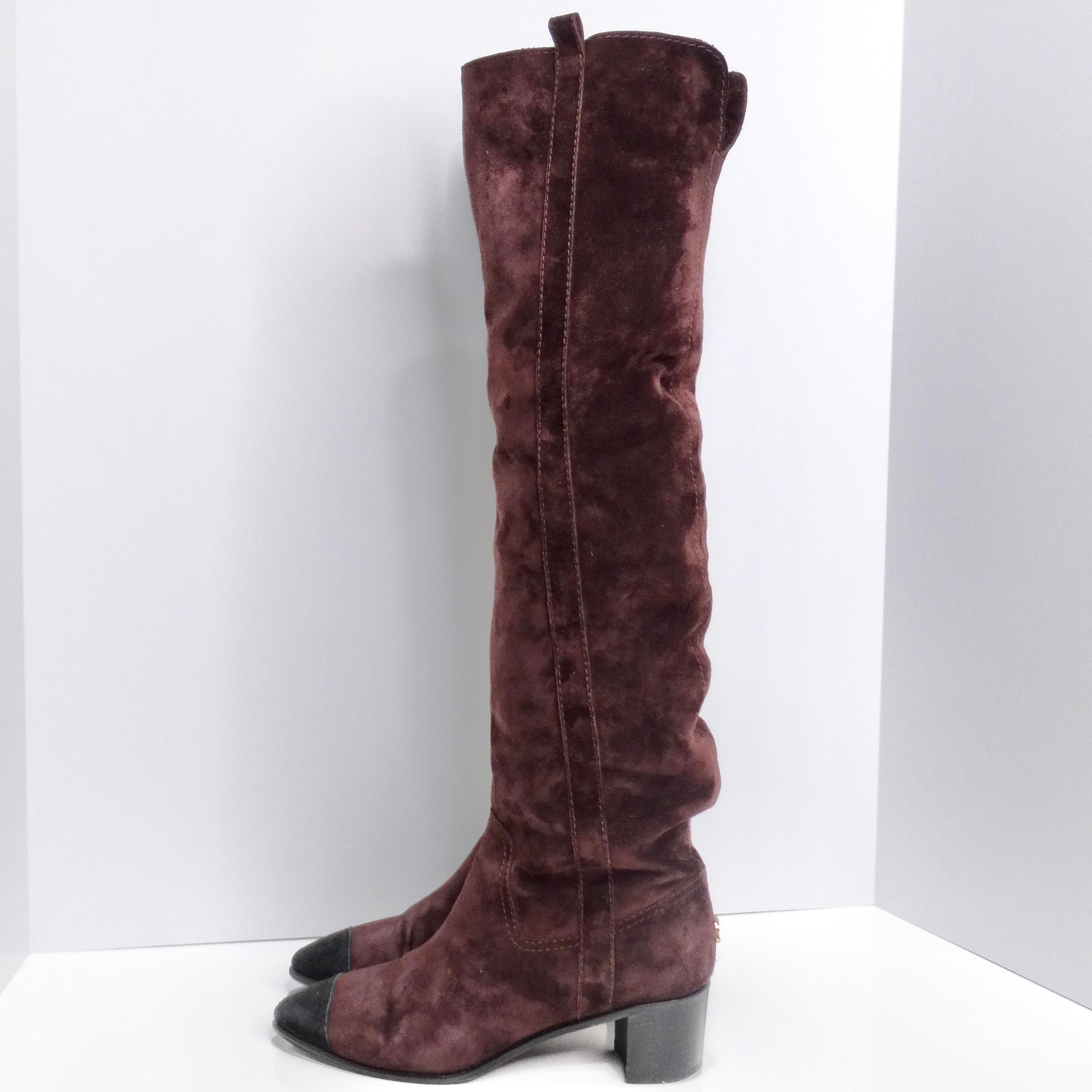 Burgundy Suede Cap Toe Over The Knee Boots For Sale 6