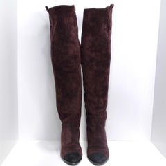 Burgundy Suede Cap Toe Over The Knee Boots