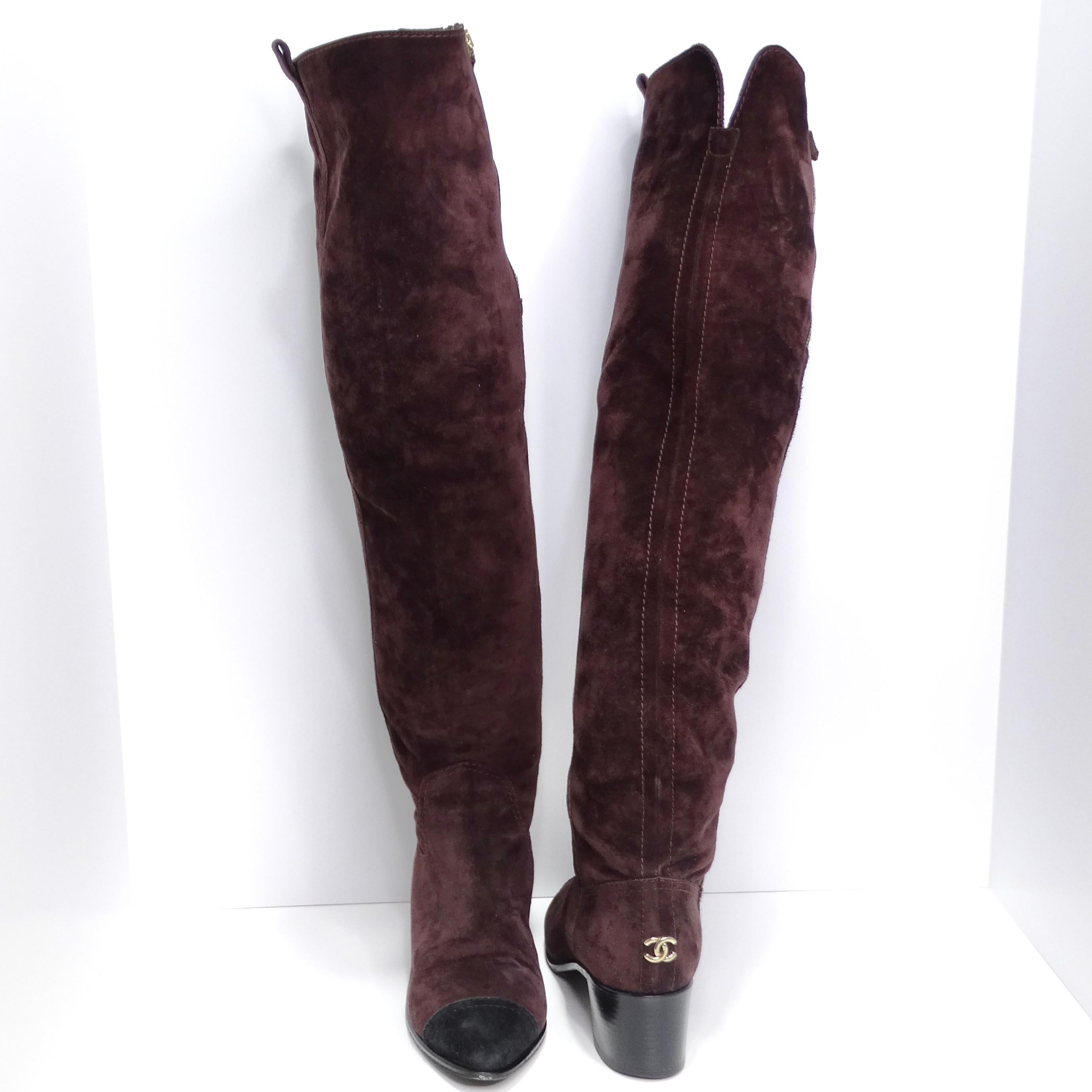 Women's or Men's Burgundy Suede Cap Toe Over The Knee Boots For Sale