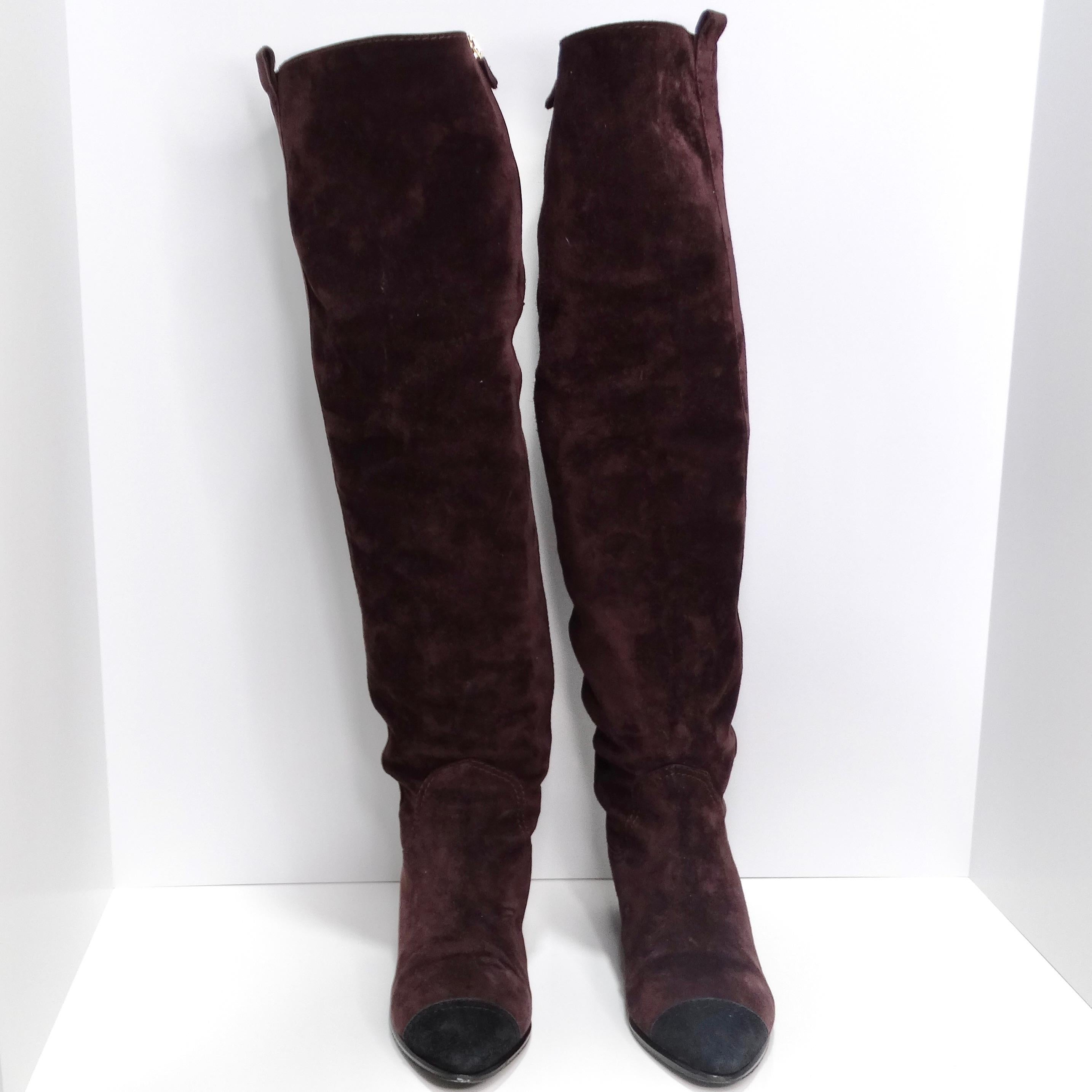 Burgundy Suede Cap Toe Over The Knee Boots For Sale 1